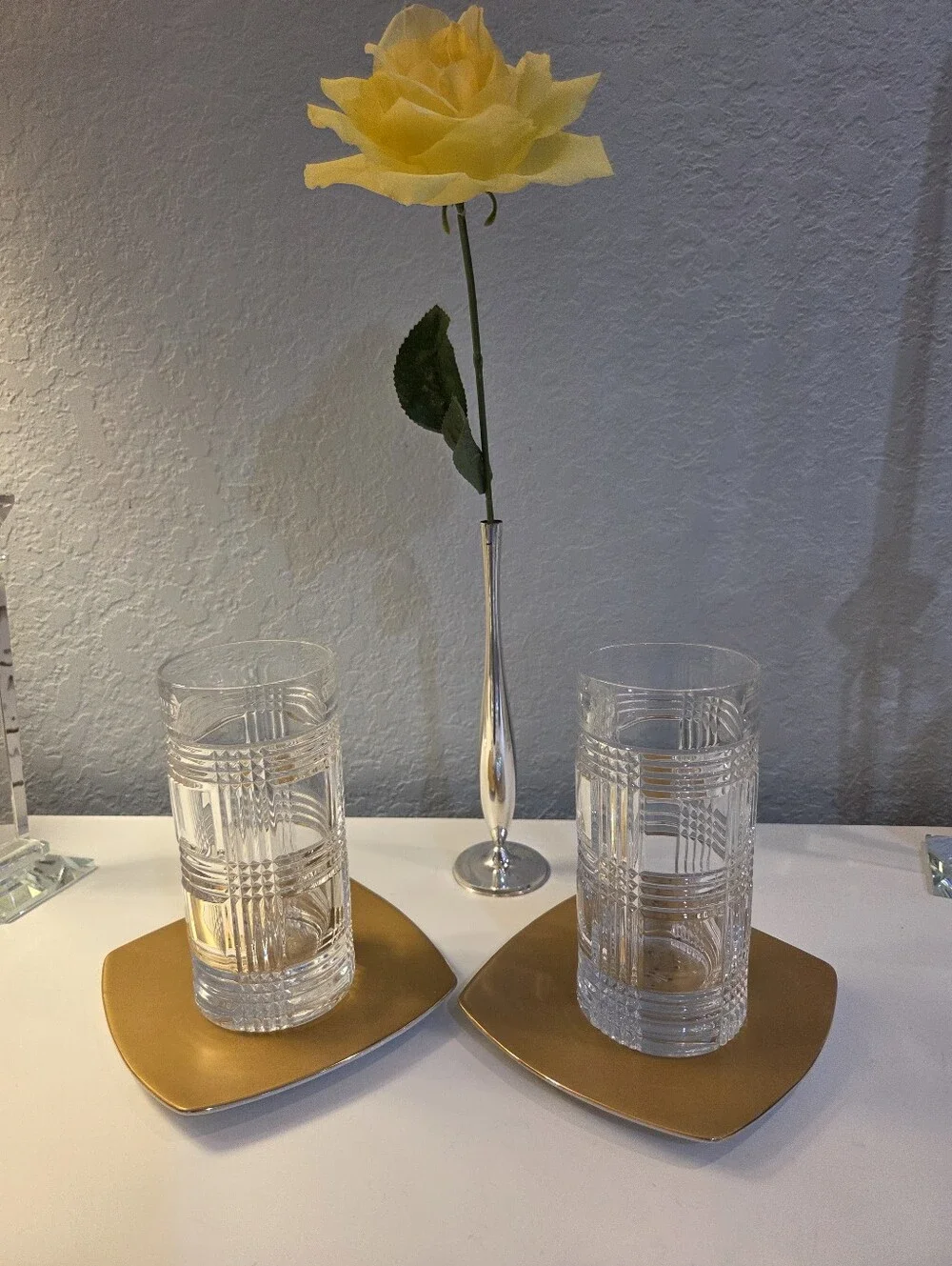 Set Of 2 RALPH LAUREN Glen Plaid Crystal Glasses